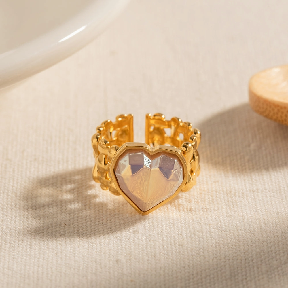 Adjustable Stainless Steel Mermaid Heart Ring with Shell Beads