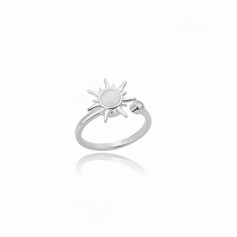 Adjustable Stainless Steel Opal Sun Ring  Trendy Geometric Charm for Women