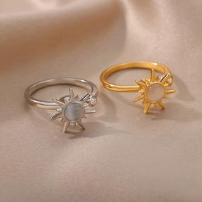 Adjustable Stainless Steel Opal Sun Ring  Trendy Geometric Charm for Women 