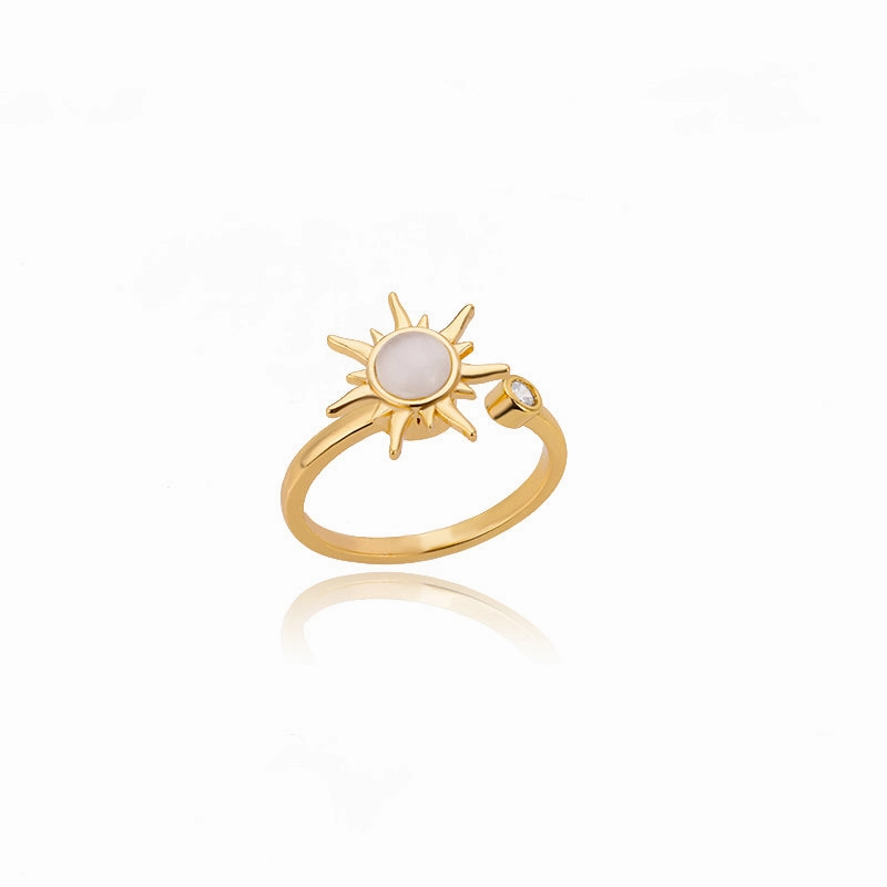 Adjustable Stainless Steel Opal Sun Ring  Trendy Geometric Charm for Women