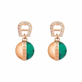 Aigner Analia Ladies Rose Gold Earrings With Malachite and Crystals 