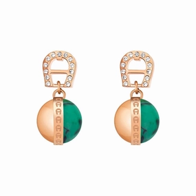 Aigner Analia Ladies Rose Gold Earrings With Malachite and Crystals fashion-jewelry  