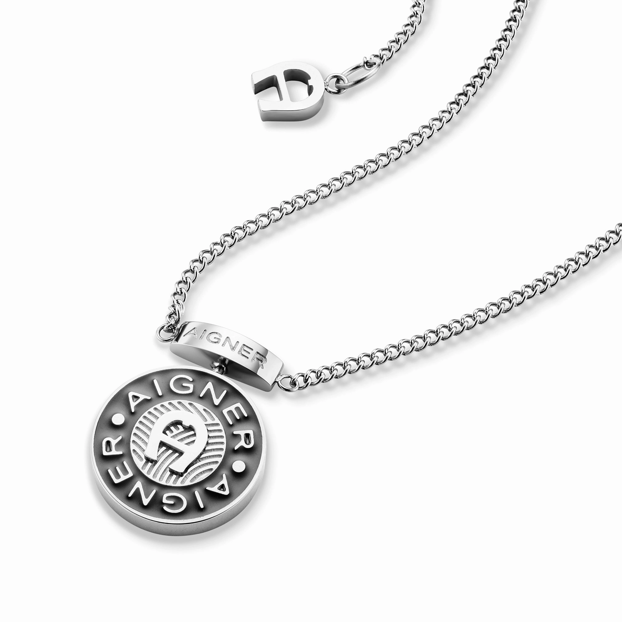 Aigner Ladies Silver Black Stainless Steel Short Necklace
