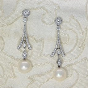 Akoya Pearl & Diamond 18ct White Gold Drop Earrings texture-pearl  