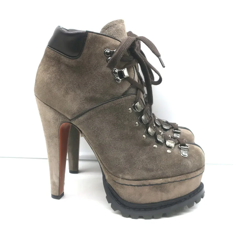 Alaia Plateau-Wanderstiefel Braun Wildleder Größe 38 Schnürbare Knöchelstiefel
