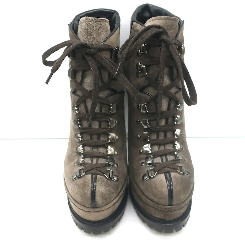 Alaia Plateau-Wanderstiefel Braun Wildleder Größe 38 Schnürbare Knöchelstiefel