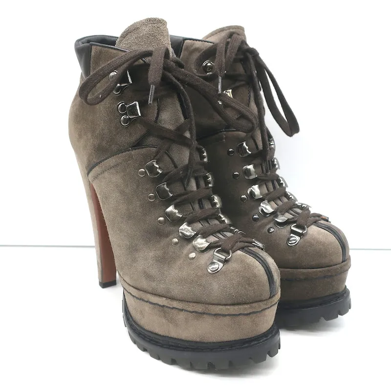 Alaia Plateau-Wanderstiefel Braun Wildleder Größe 38 Schnürbare Knöchelstiefel
