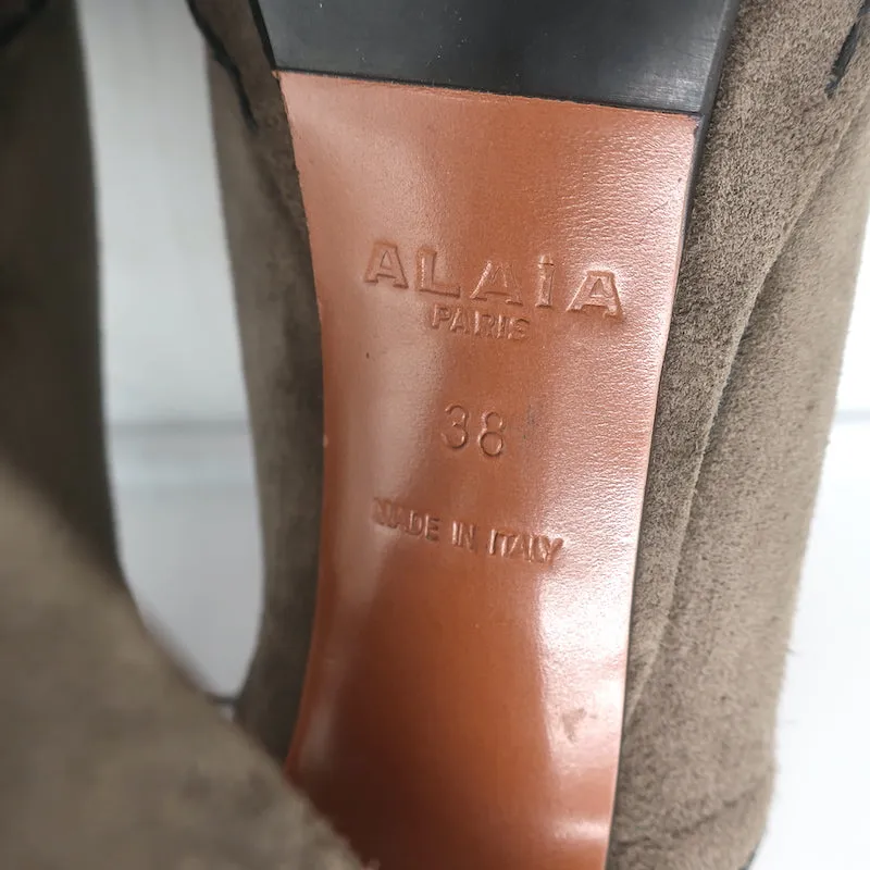 Alaia Plateau-Wanderstiefel Braun Wildleder Größe 38 Schnürbare Knöchelstiefel
