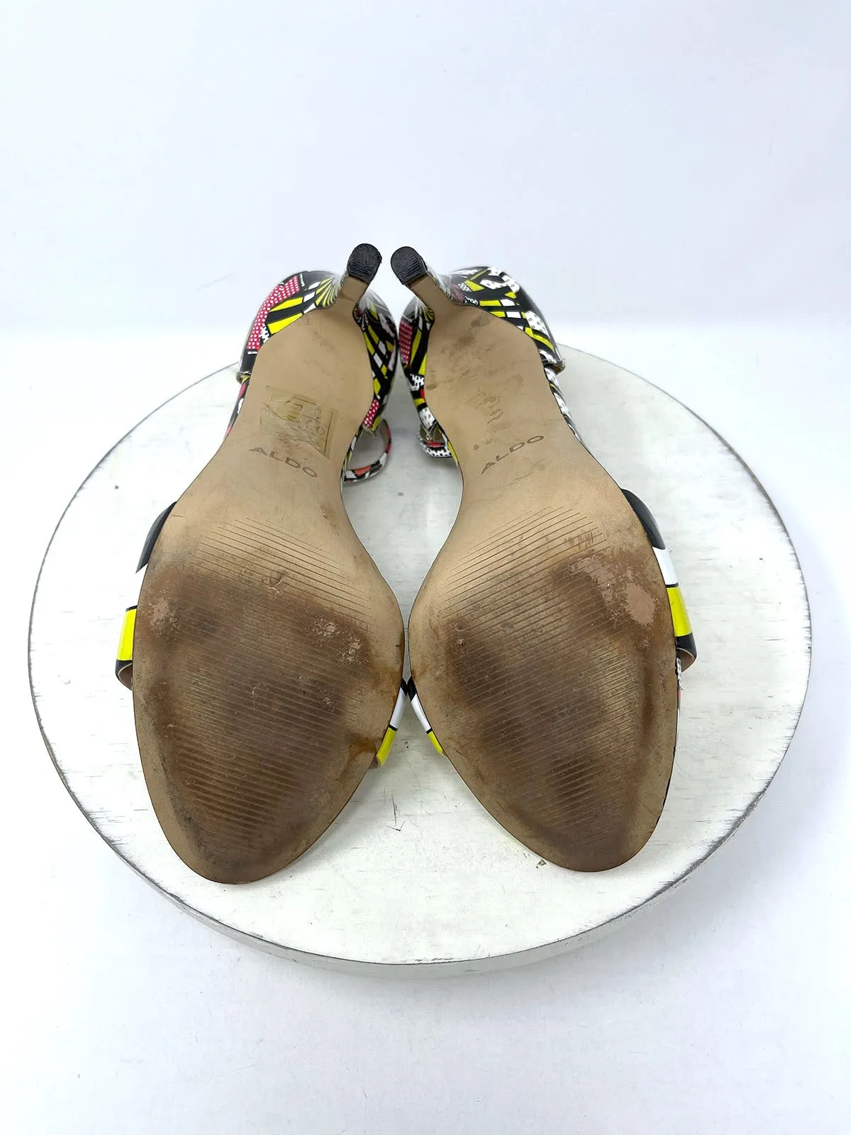 Aldo Größe 10 (41) Weiße Mehrfarbige Pop-Art High-Heel-Sandalen