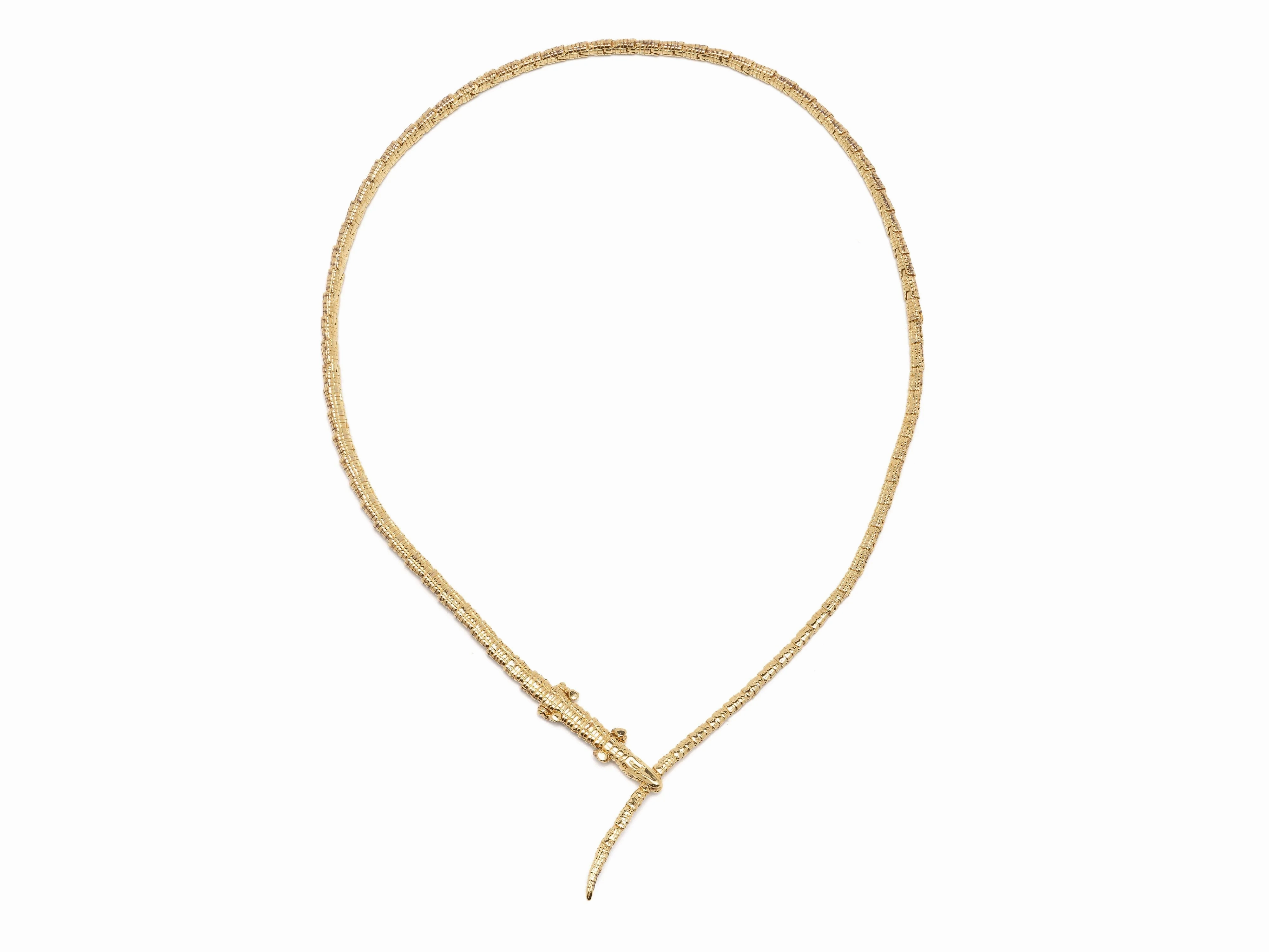 Alligator Wrap Thin  18K Gold Necklace w. Tsavorite