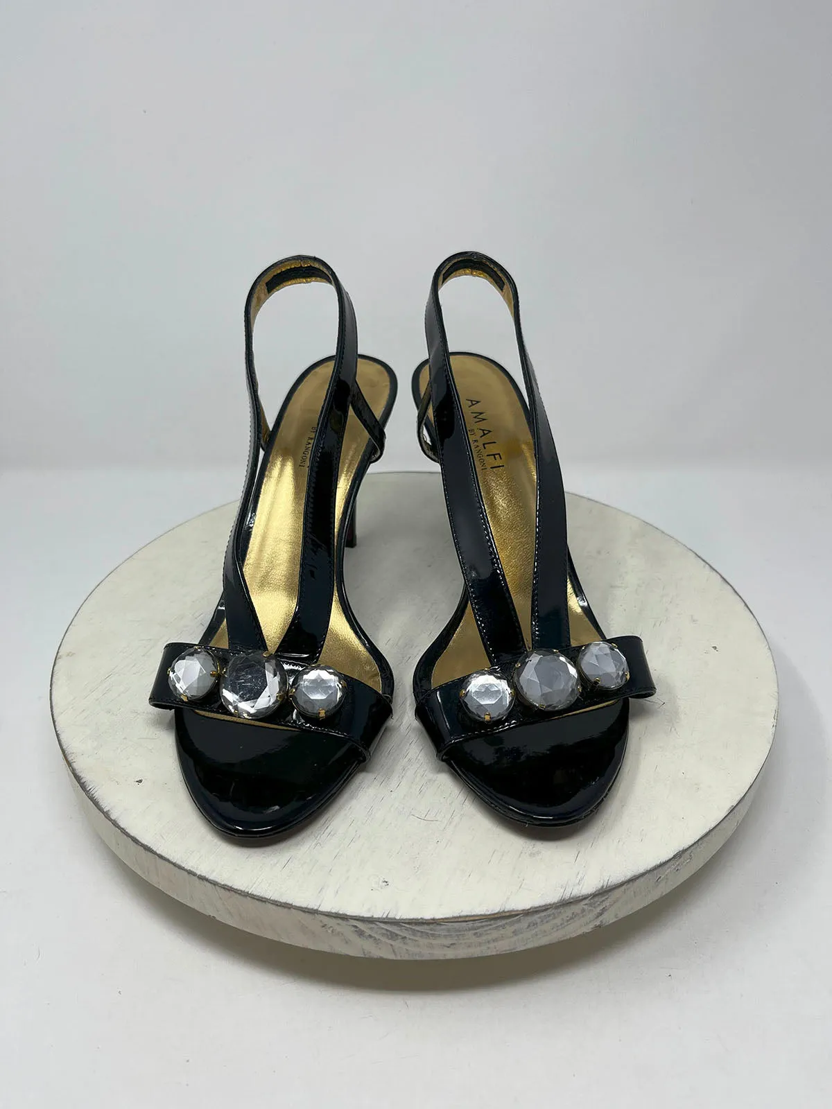 Amalfi Größe 9,5 Sandalen in Schwarz & Gold mit Schmucksteinen