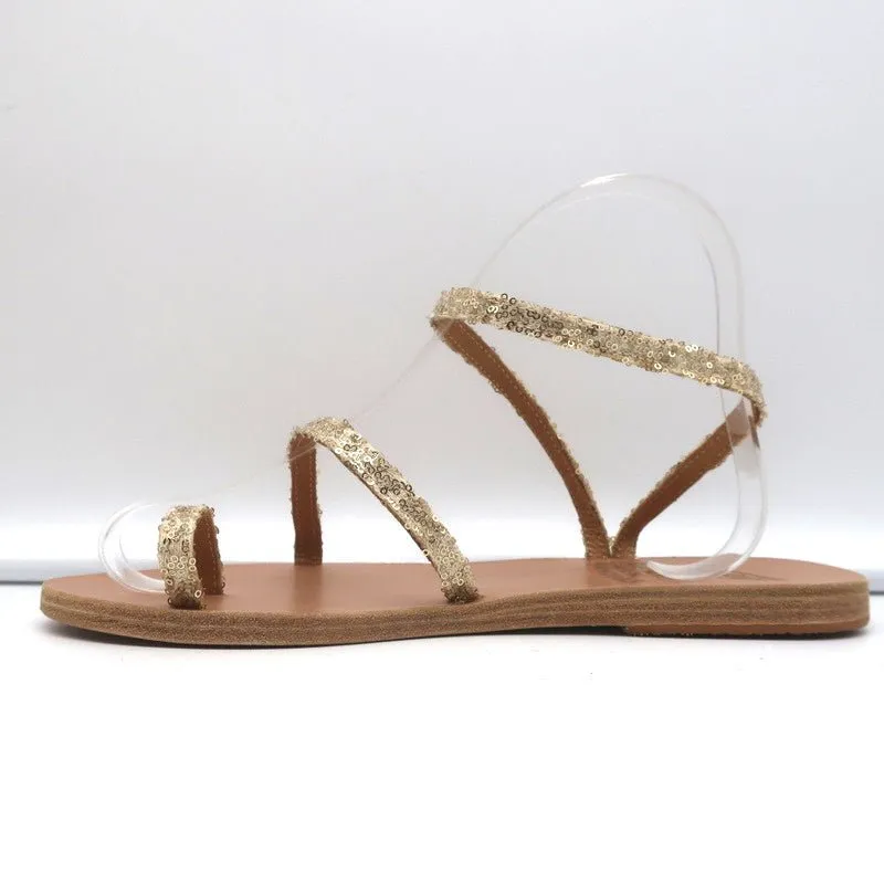 Antike griechische Sandalen Eleftheria mit Knöchelriemen Gold Glitzer Größe 38 NEU