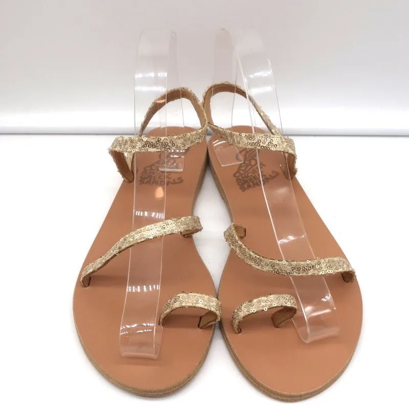 Antike griechische Sandalen Eleftheria mit Knöchelriemen Gold Glitzer Größe 38 NEU