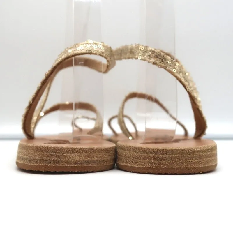 Antike griechische Sandalen Eleftheria mit Knöchelriemen Gold Glitzer Größe 38 NEU