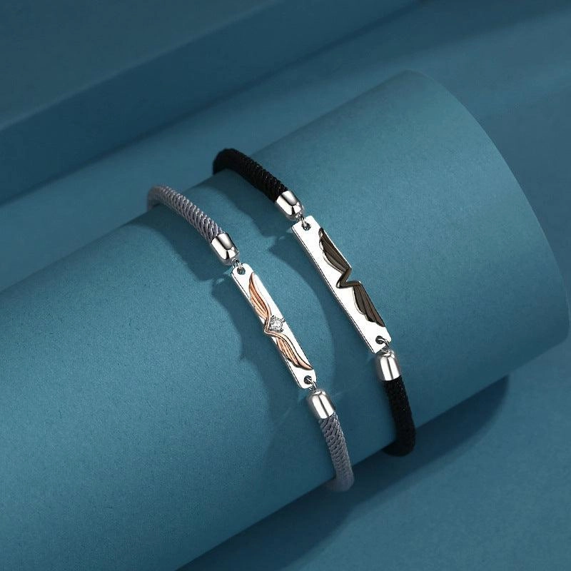 Angel Wings Sterling Silver 925 Couple Bracelet For Men And Women