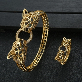 Animal Head Bite Ring Inset Zircon Bracelet  Animal Ring 