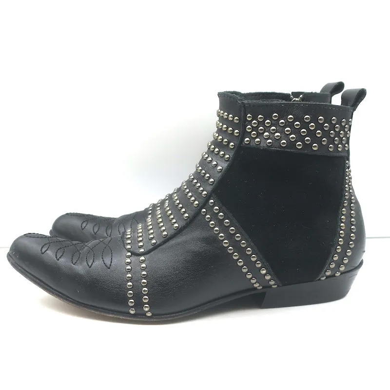 ANINE BING Charlie Silber-Nieten Stiefeletten Schwarz Leder & Wildleder Größe 37