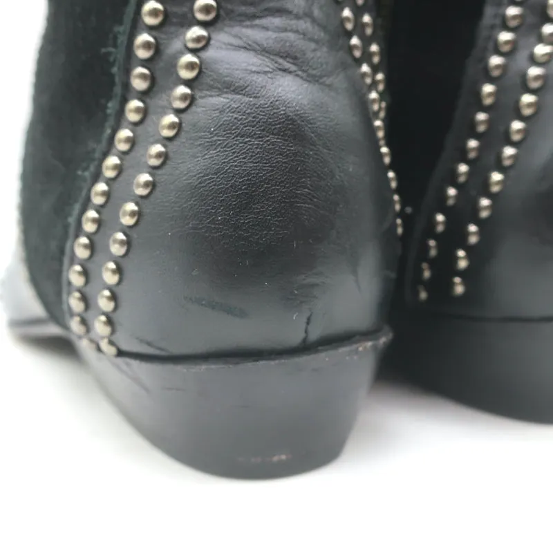 ANINE BING Charlie Silber-Nieten Stiefeletten Schwarz Leder & Wildleder Größe 37