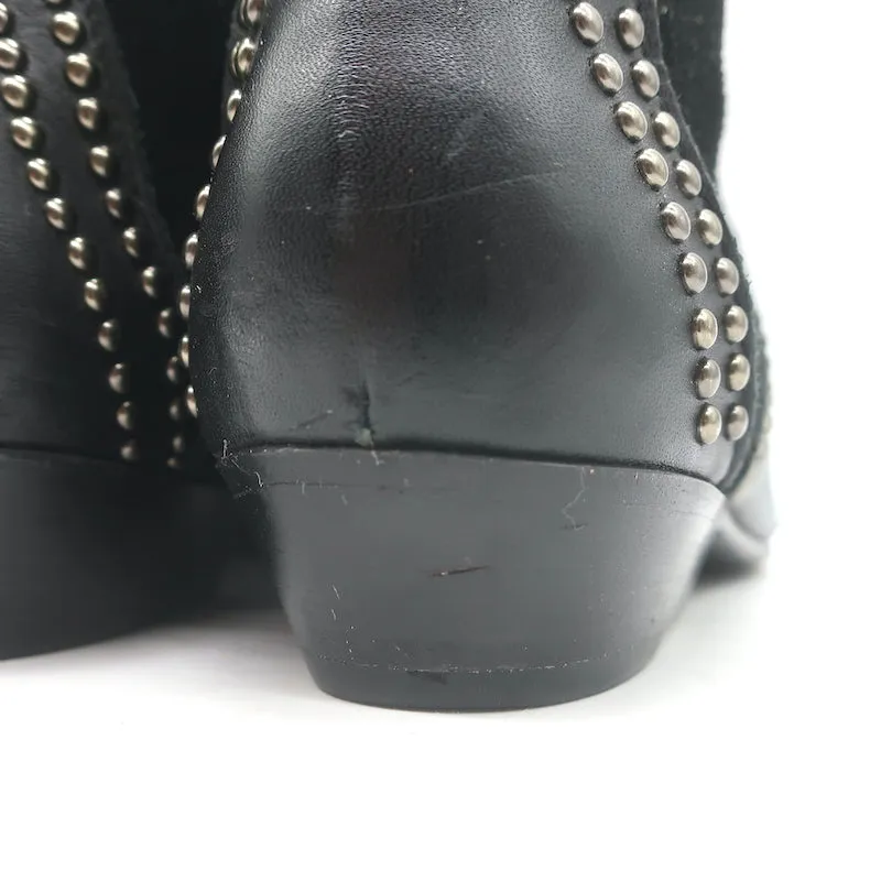 ANINE BING Charlie Silber-Nieten Stiefeletten Schwarz Leder & Wildleder Größe 37