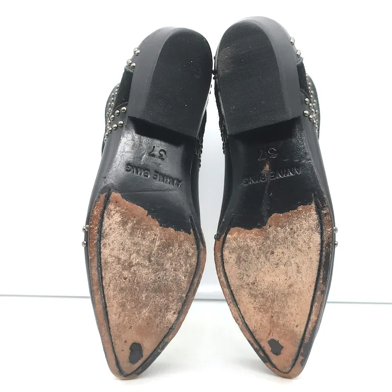 ANINE BING Charlie Silber-Nieten Stiefeletten Schwarz Leder & Wildleder Größe 37