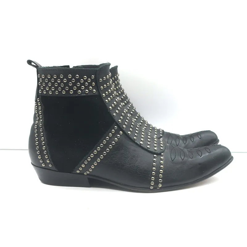 ANINE BING Charlie Silber-Nieten Stiefeletten Schwarz Leder & Wildleder Größe 37