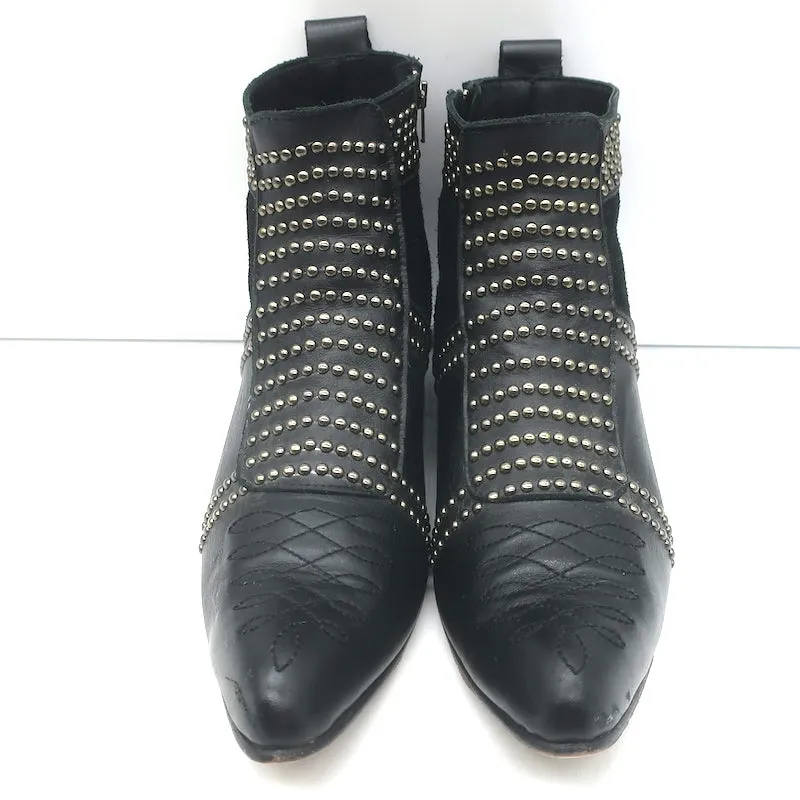 ANINE BING Charlie Silber-Nieten Stiefeletten Schwarz Leder & Wildleder Größe 37