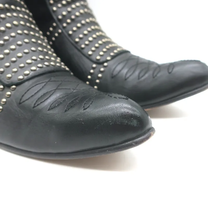 ANINE BING Charlie Silber-Nieten Stiefeletten Schwarz Leder & Wildleder Größe 37
