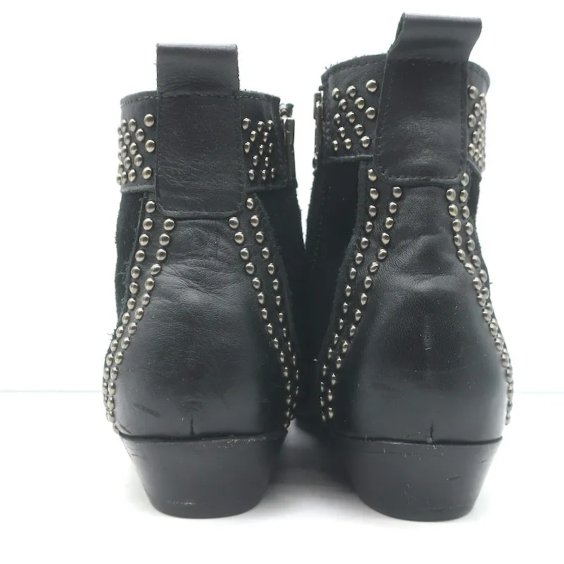 ANINE BING Charlie Silber-Nieten Stiefeletten Schwarz Leder & Wildleder Größe 37