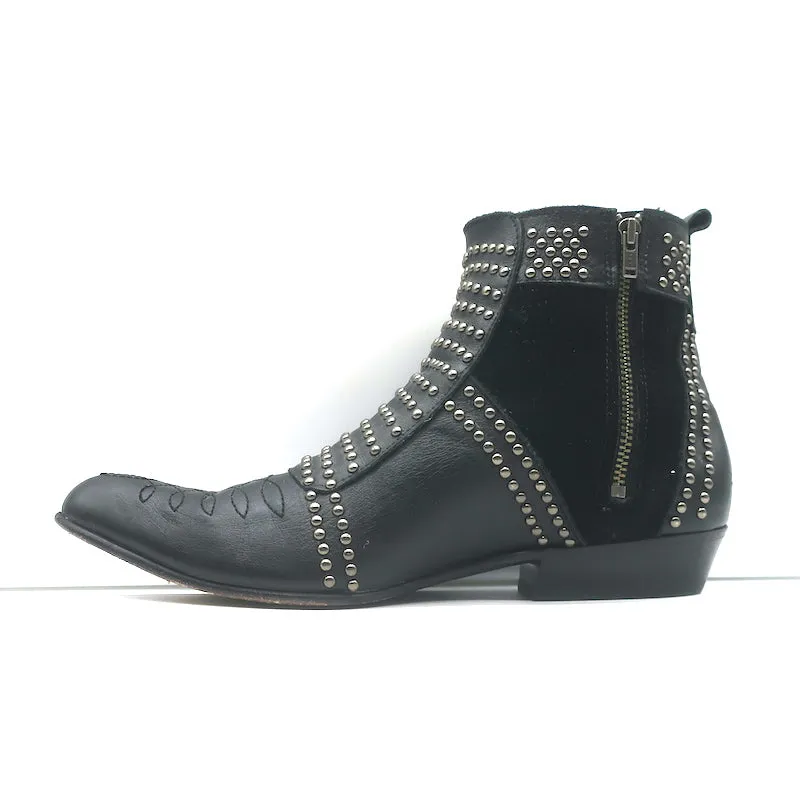 ANINE BING Charlie Silber-Nieten Stiefeletten Schwarz Leder & Wildleder Größe 37