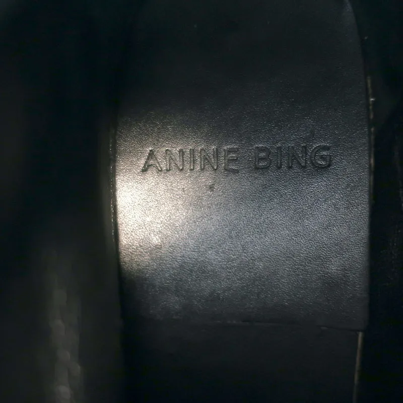 ANINE BING Charlie Silber-Nieten Stiefeletten Schwarz Leder & Wildleder Größe 37