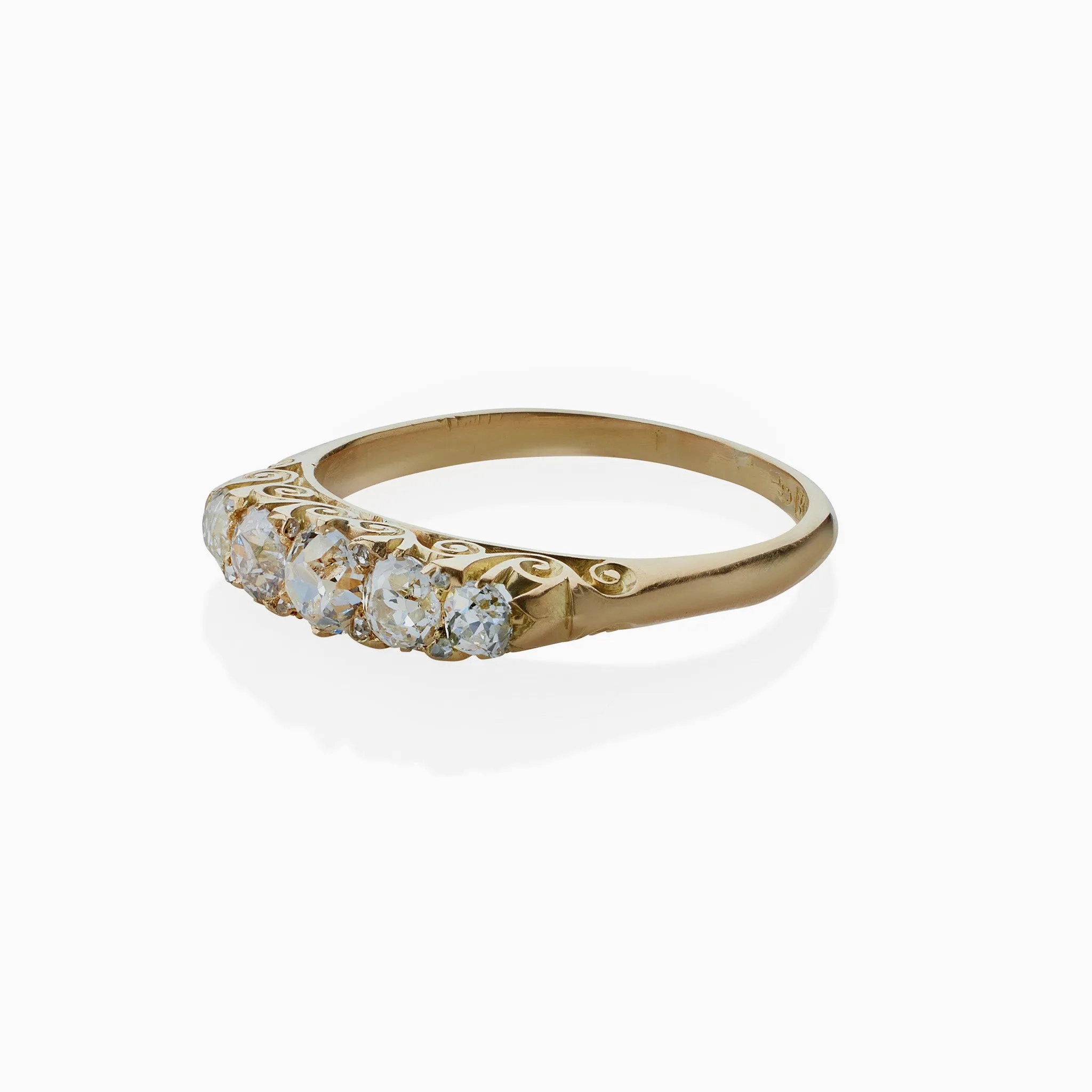 Antique English 18K Gold and Five Stone Diamond Ring