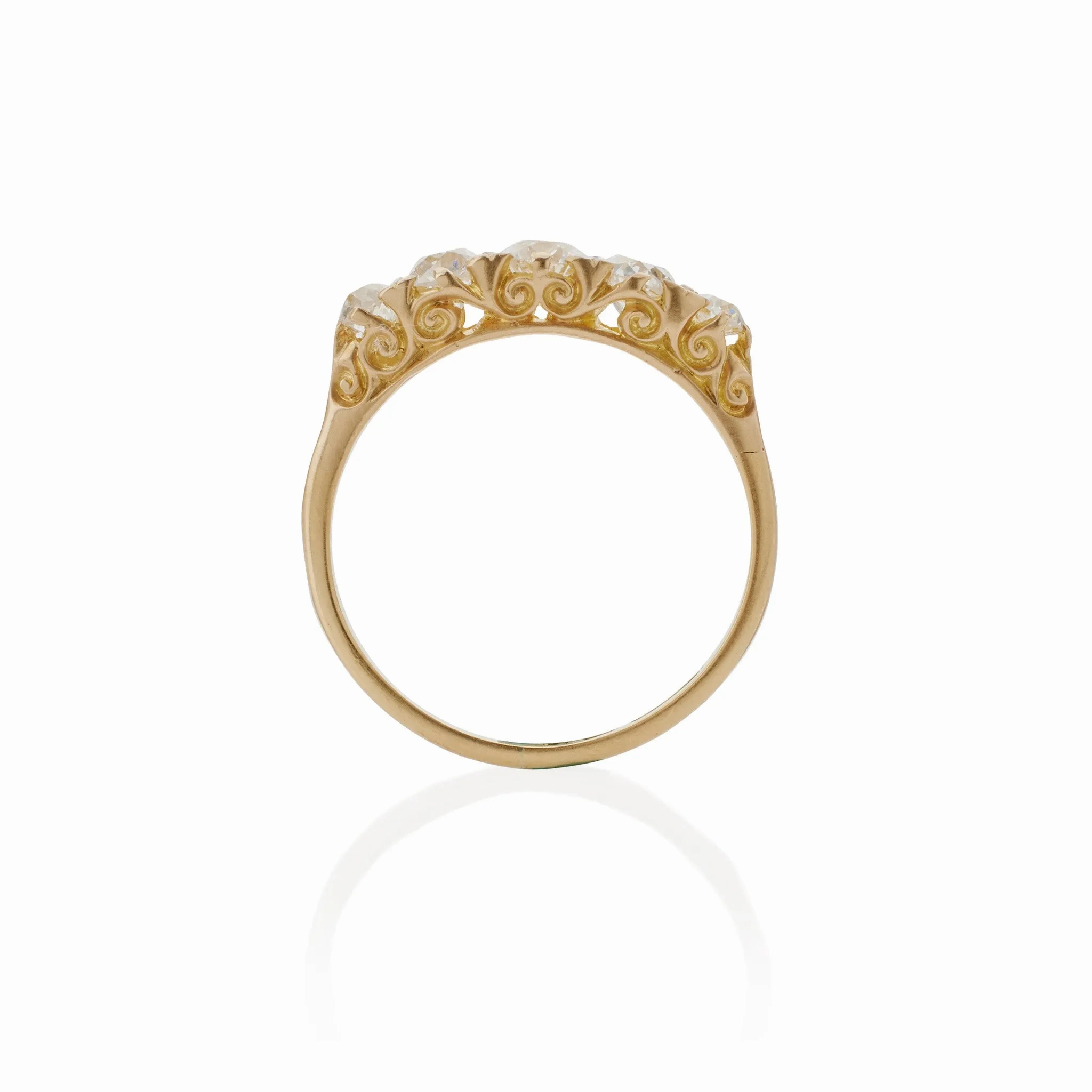 Antique English 18K Gold and Five Stone Diamond Ring