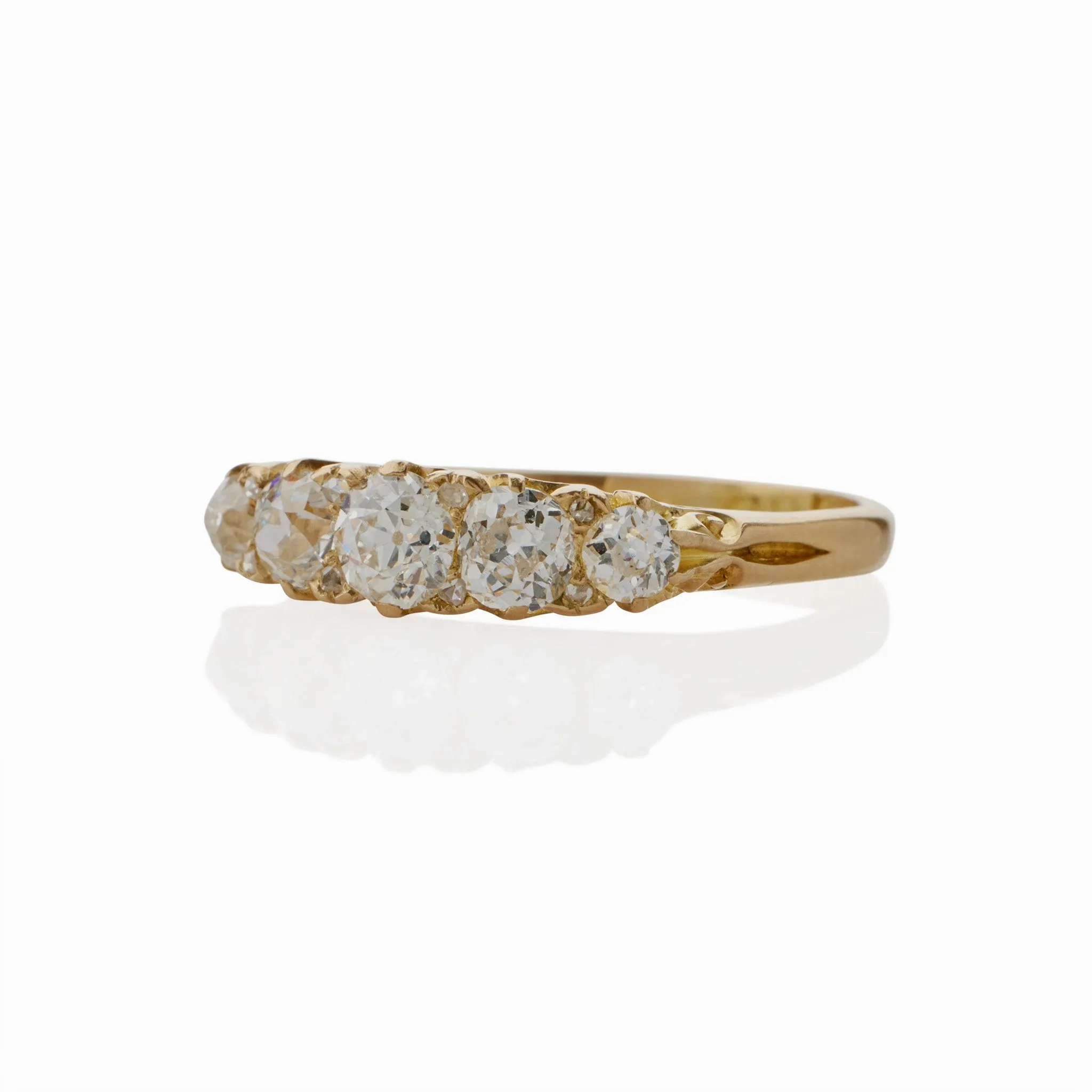 Antique English 18K Gold and Five Stone Diamond Ring