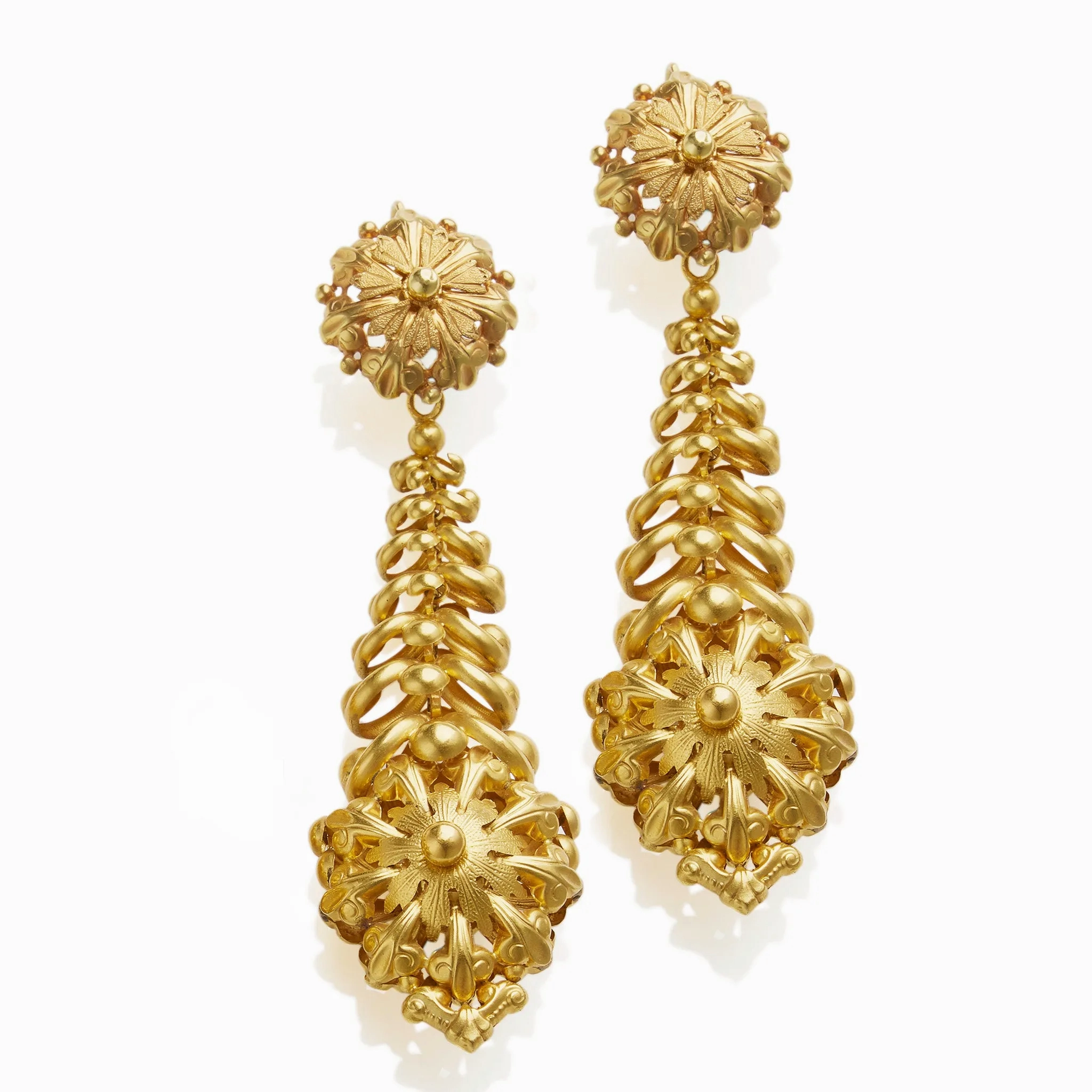 Antique French &quot;Milanos&quot; Long Pendant Earrings