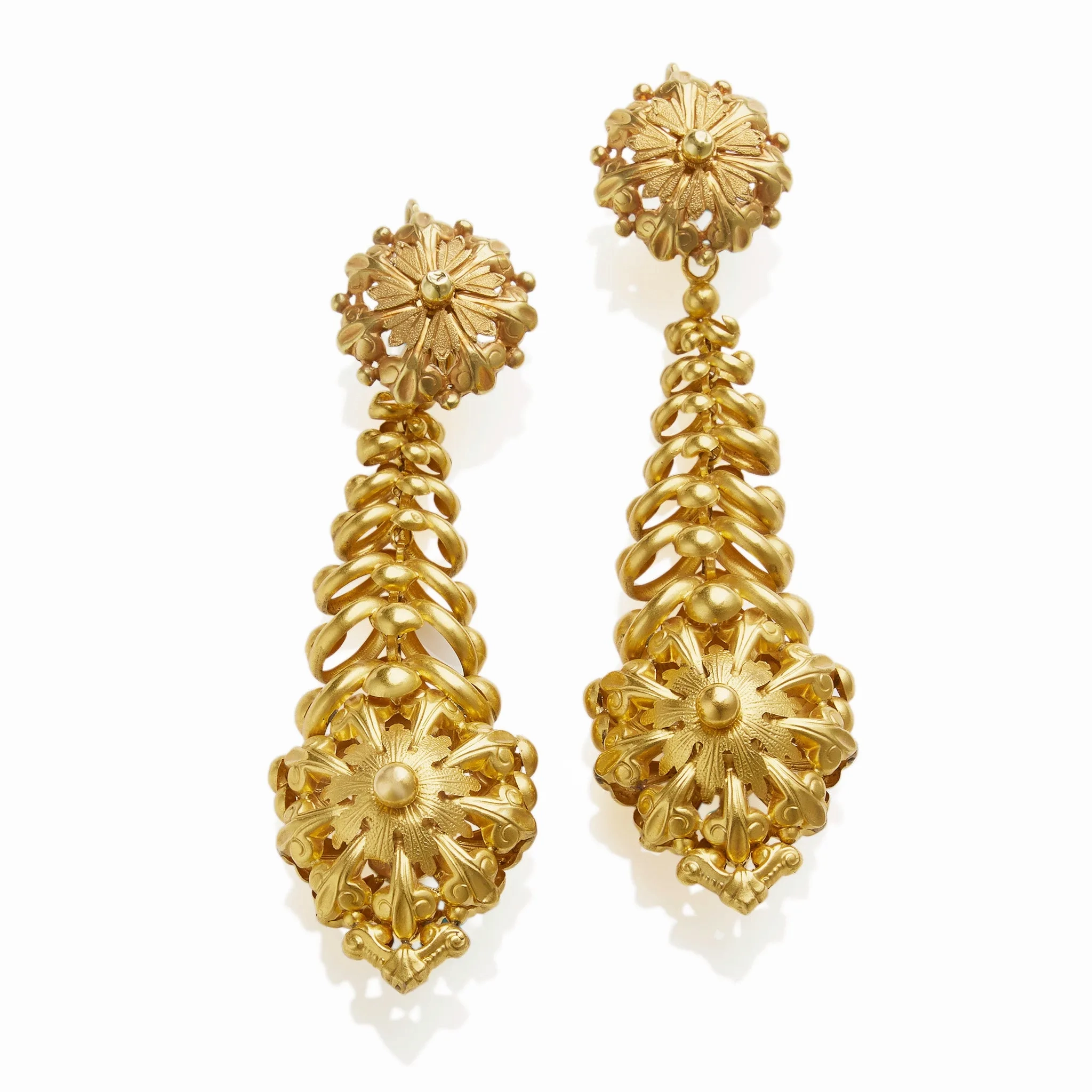 Antique French &quot;Milanos&quot; Long Pendant Earrings