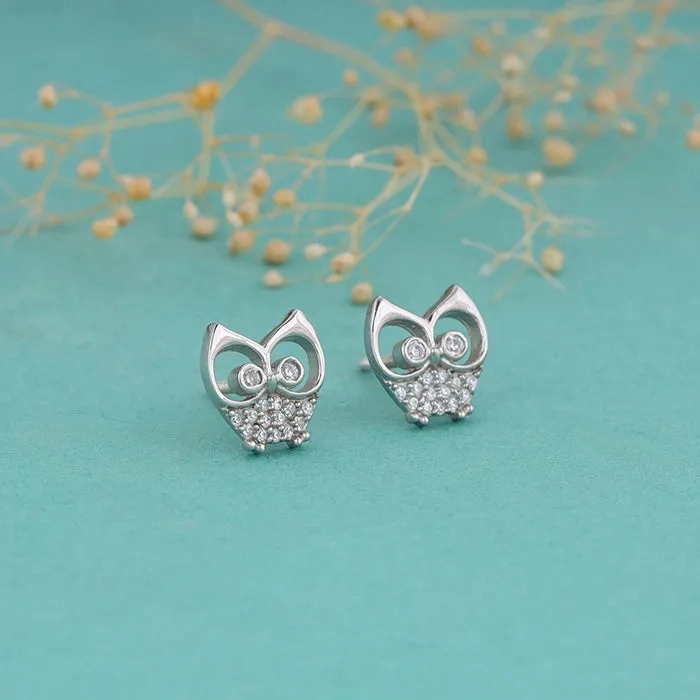 Anushka Sharma Silver Sparkling Owl Earrings