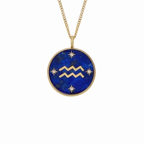 Aquarius Written in the Stars Gold-Tone Stainless Steel Blue Lapis Pendant Necklace fashion-jewelry  