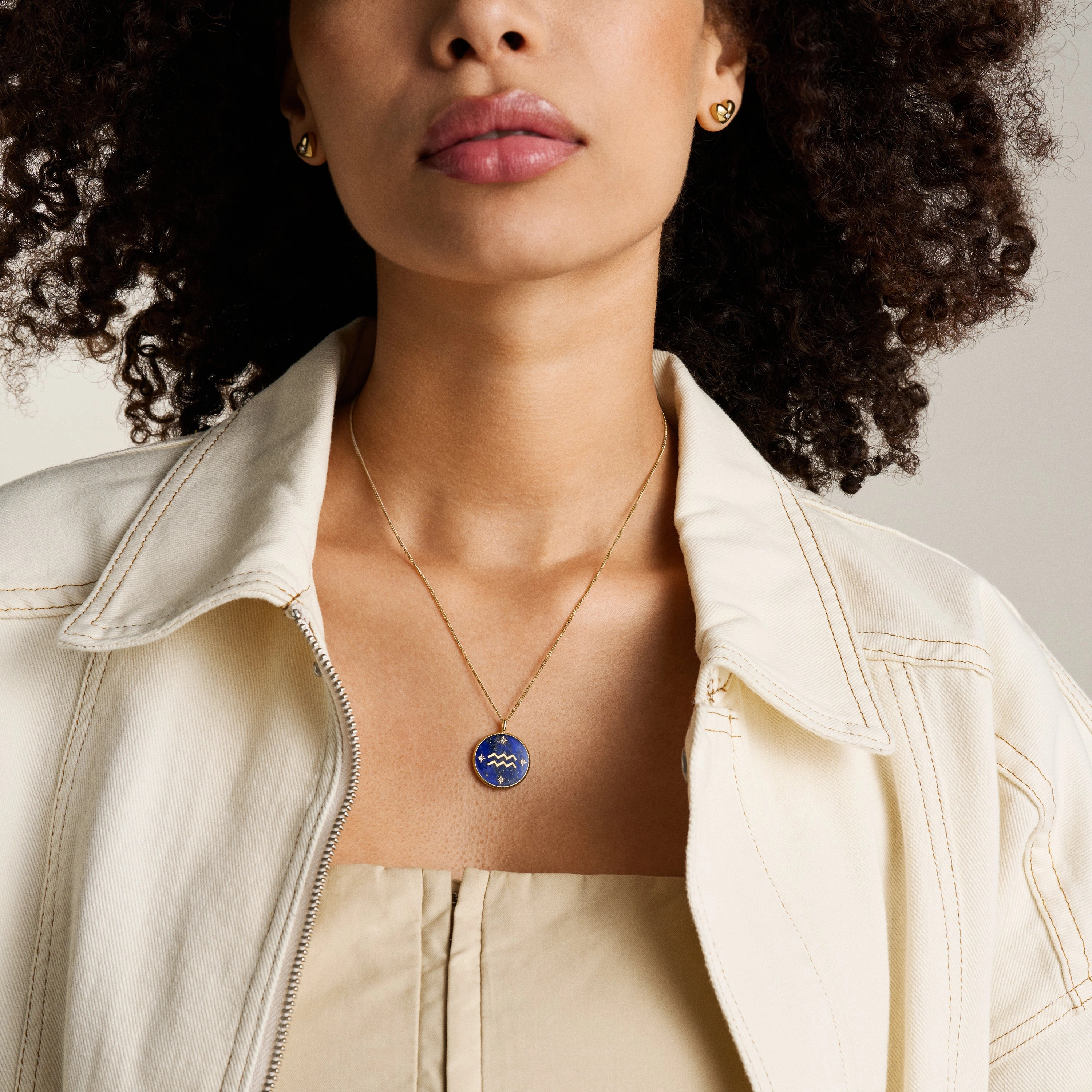 Aquarius Written in the Stars Gold-Tone Stainless Steel Blue Lapis Pendant Necklace