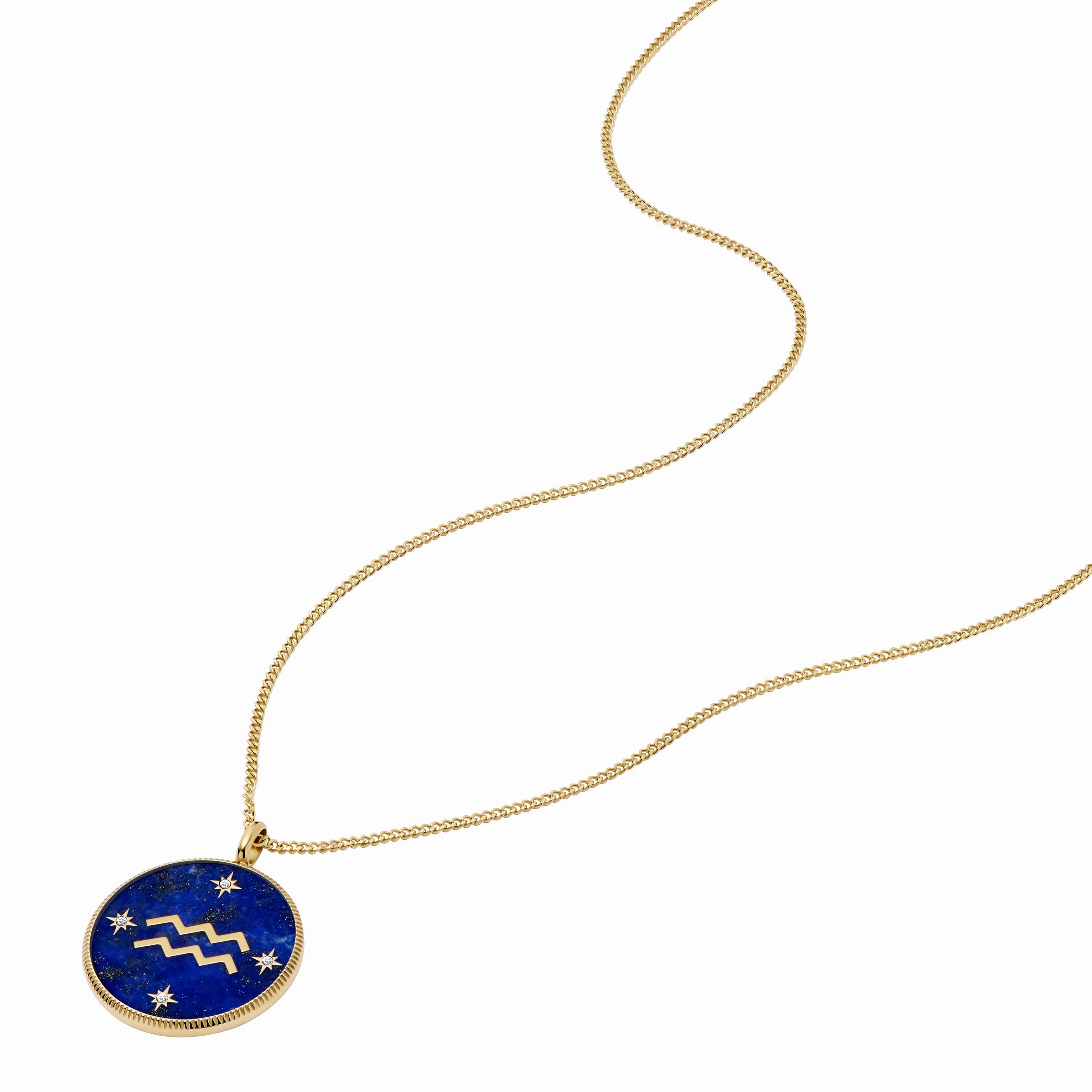 Aquarius Written in the Stars Gold-Tone Stainless Steel Blue Lapis Pendant Necklace