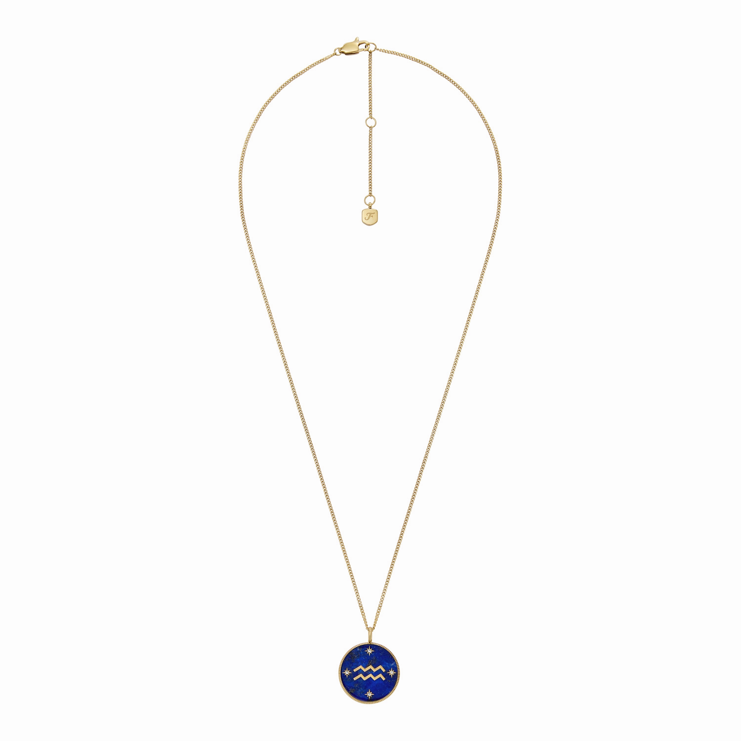 Aquarius Written in the Stars Gold-Tone Stainless Steel Blue Lapis Pendant Necklace