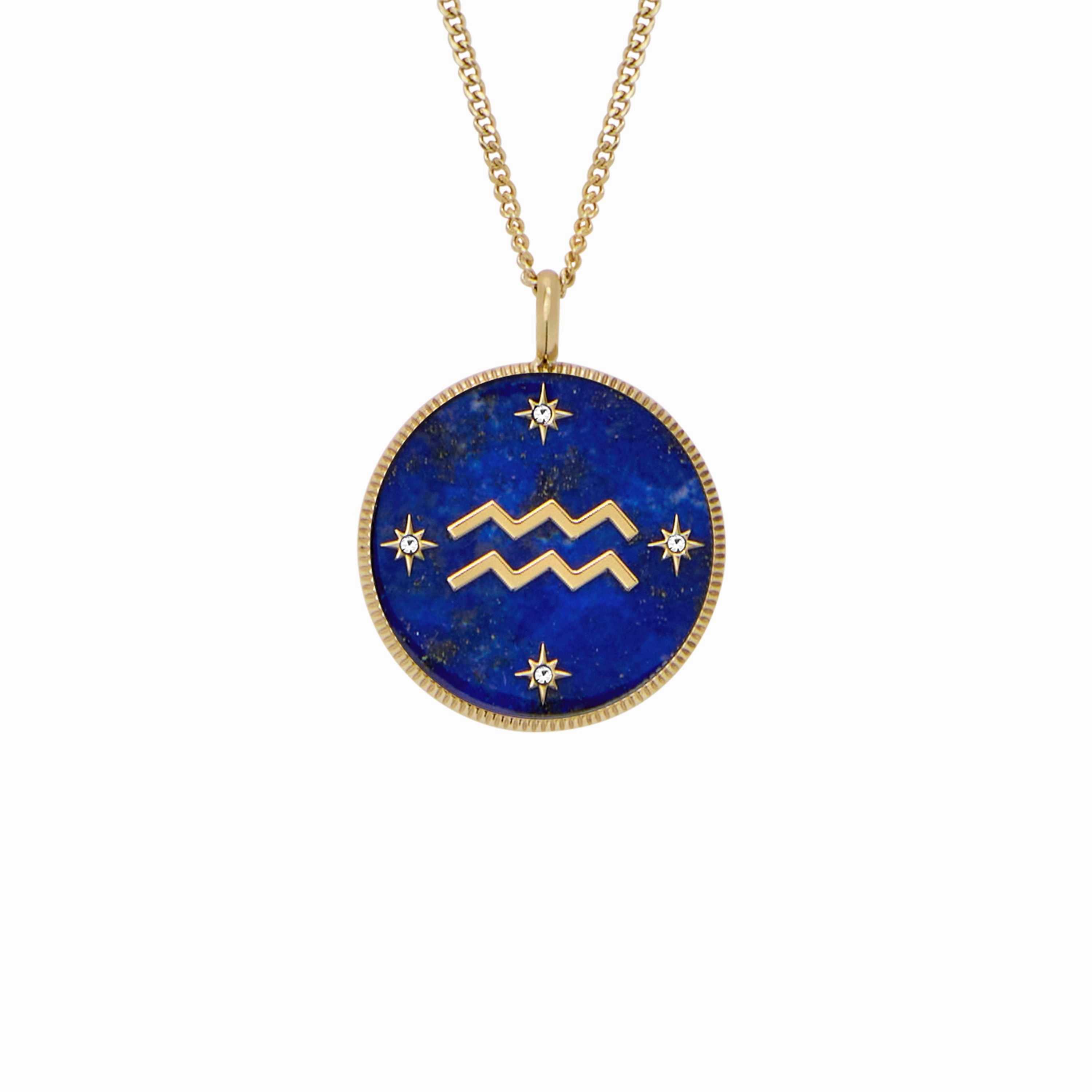 Aquarius Written in the Stars Gold-Tone Stainless Steel Blue Lapis Pendant Necklace fashion-jewelry  