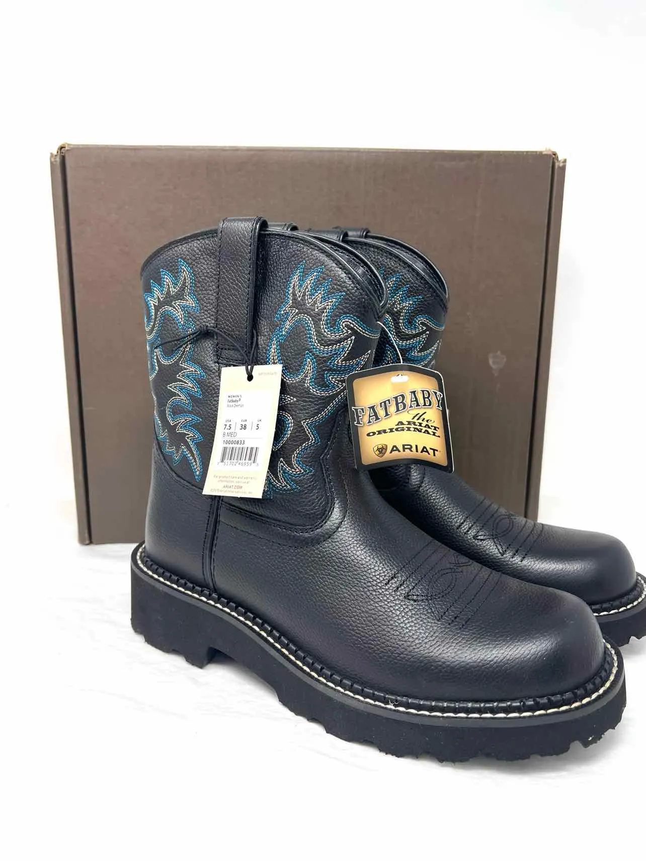Ariat Größe 7,5 Schwarz/Blau Bestickte Leder NEUE Schuhe Stiefel