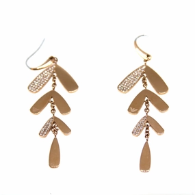 Armani Ladies Earrings Base Metal With Dangling Leaf Style & Stones Rosegold Plated 