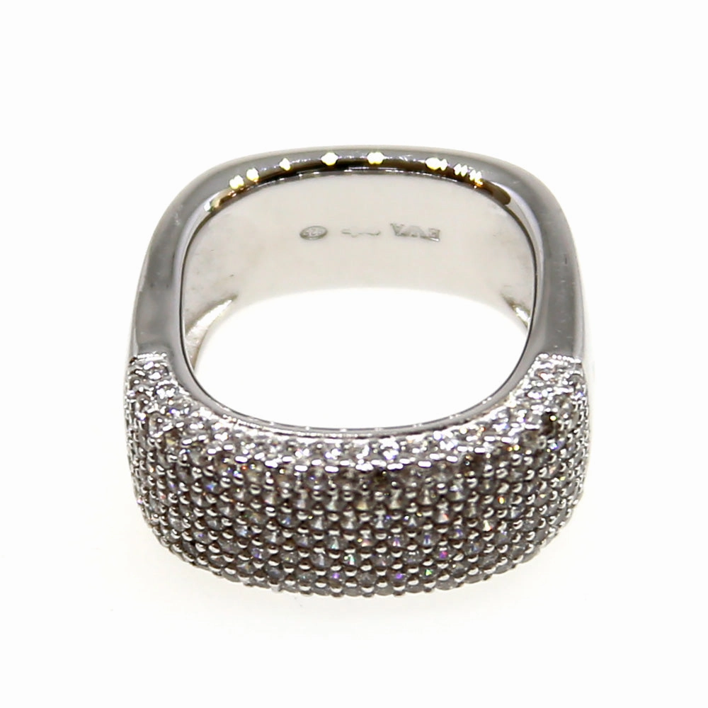 Armani Ladies Ring Ss Sterling Silver Square Design With Stones