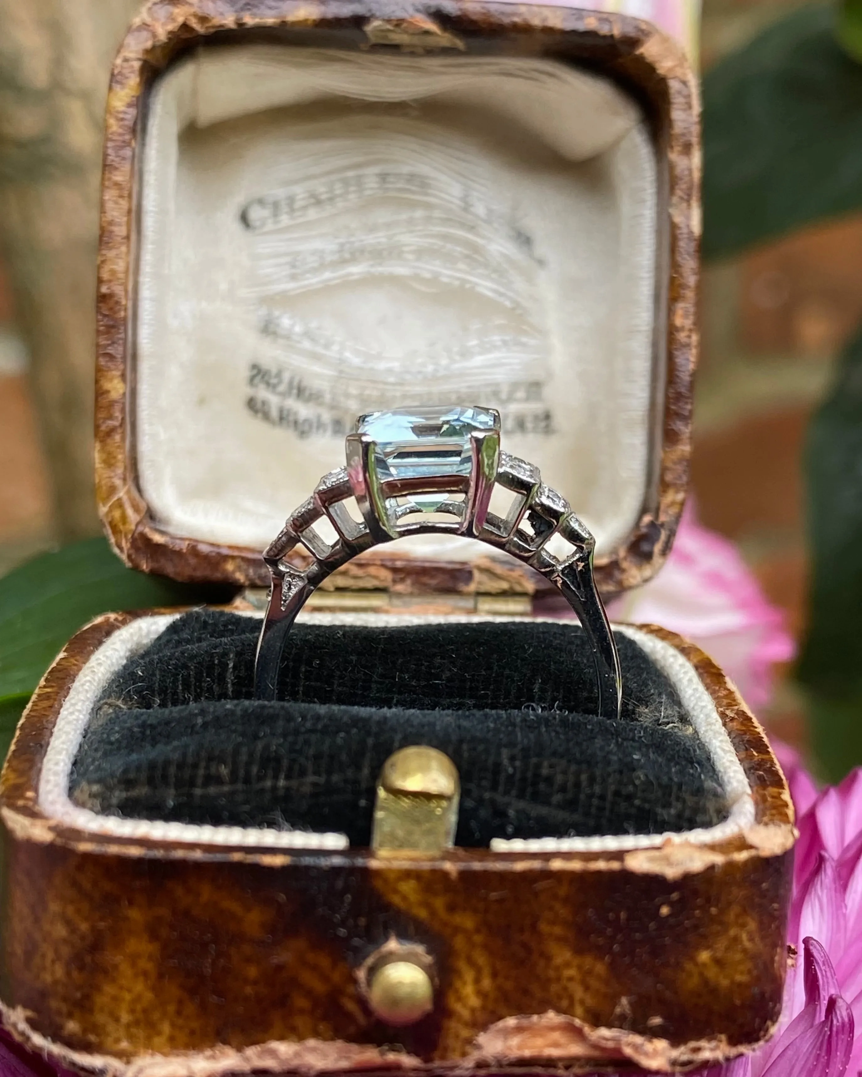 Art Deco Aquamarine and Diamond Ring Platinum 0.25ct   1.90ct