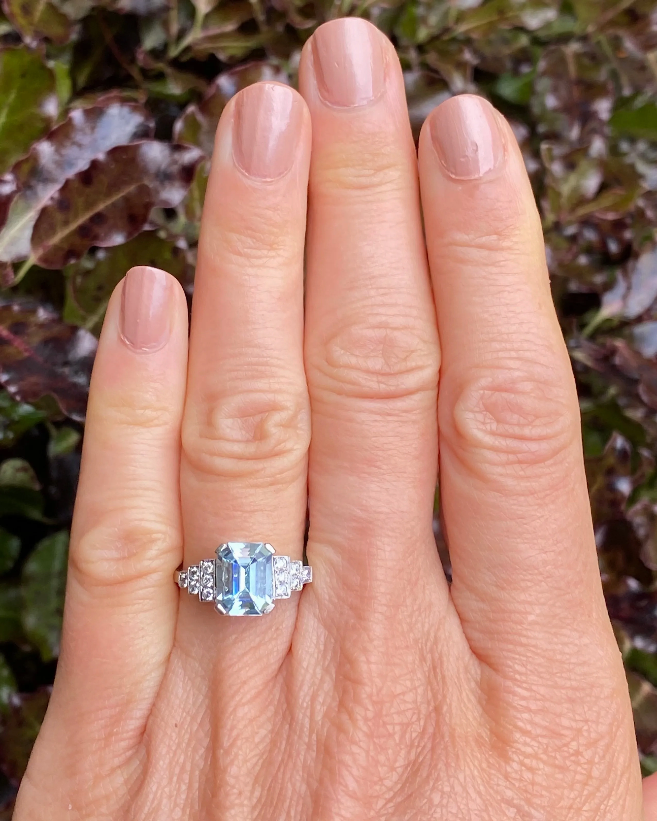 Art Deco Aquamarine and Diamond Ring Platinum 0.25ct   1.90ct