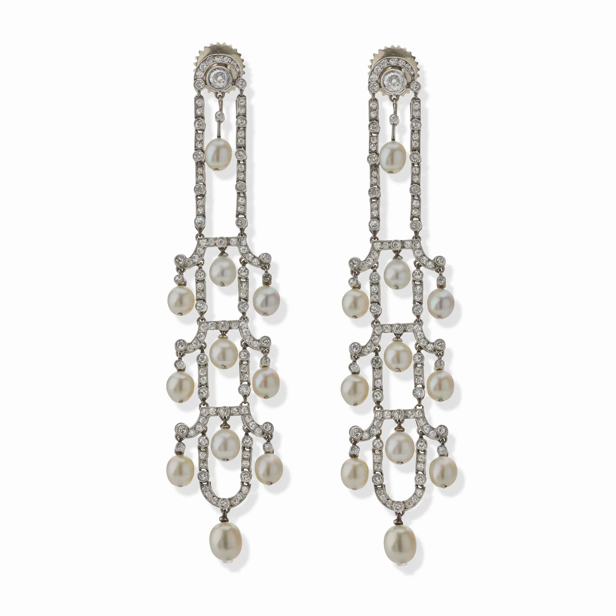 Art Deco Seed Pearl and Diamond Chandelier Earrings