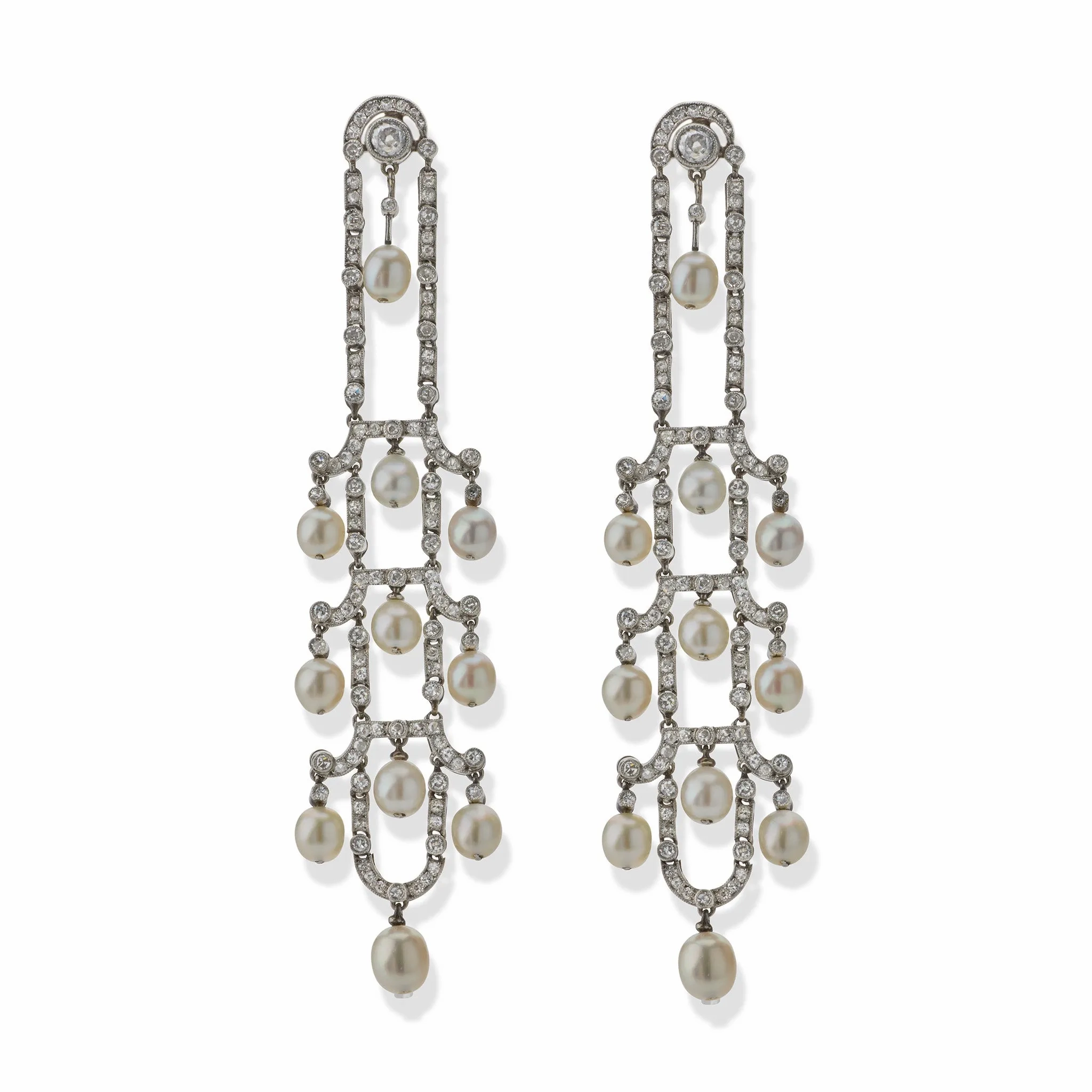 Art Deco Seed Pearl and Diamond Chandelier Earrings