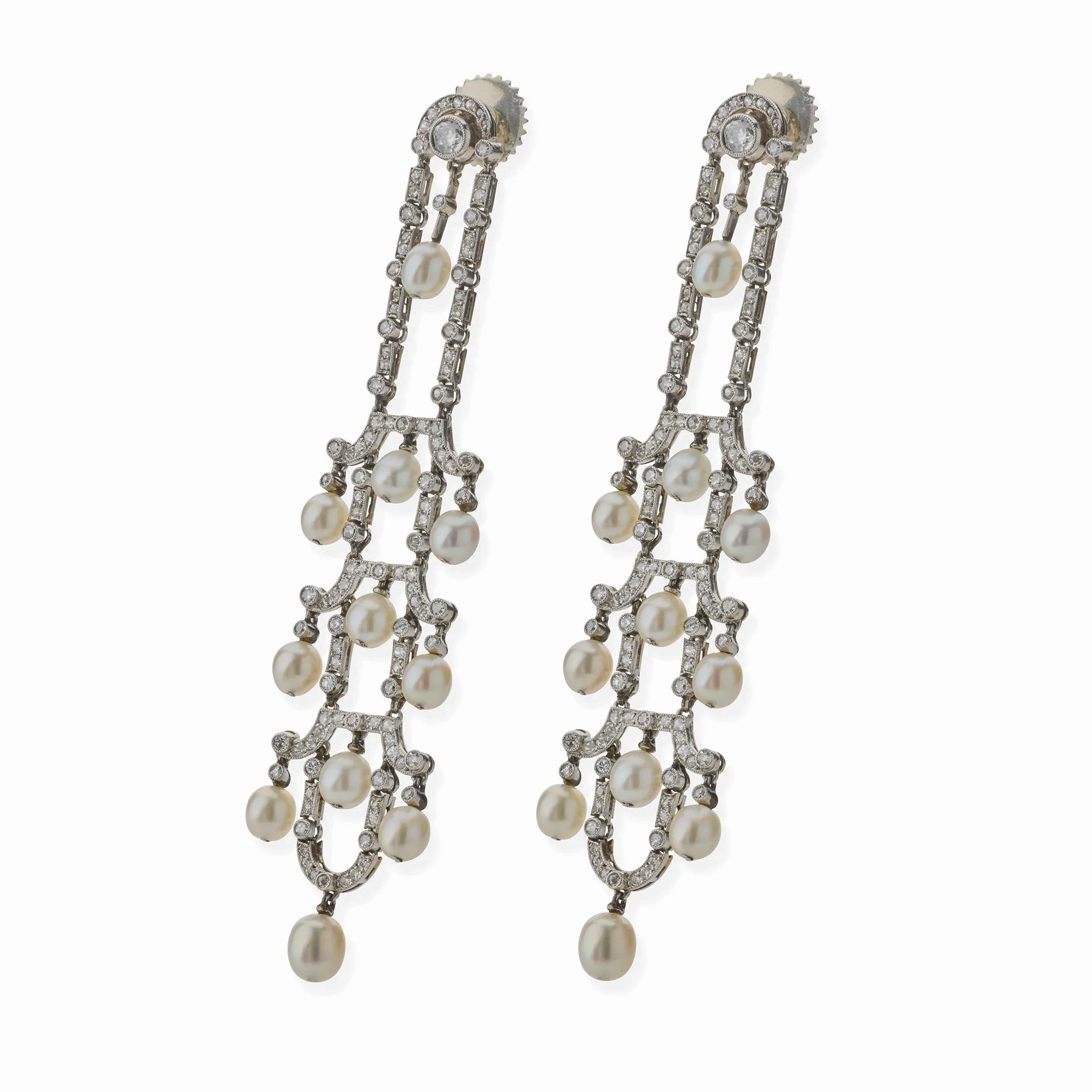 Art Deco Seed Pearl and Diamond Chandelier Earrings