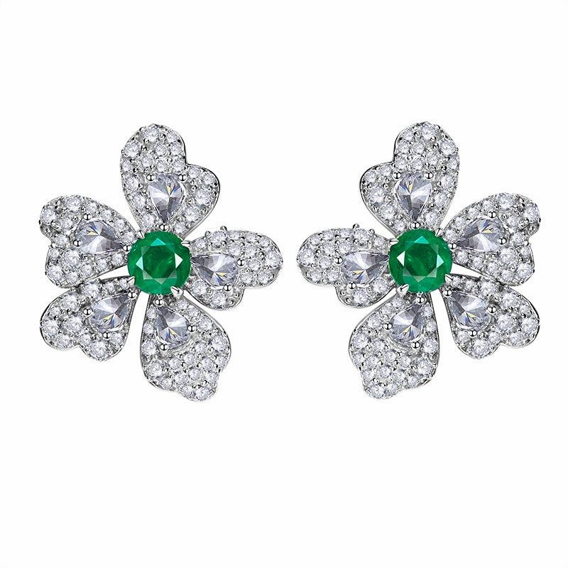 Artificial Emerald Flower Earrings 925 Silver Plated